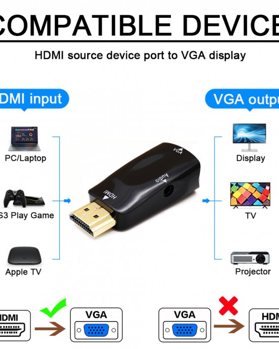 Bakeey Male to Female HDMI to VGA Adapter HD 1080P Audio Converter For PC Laptop TV Box Computer Display Projector