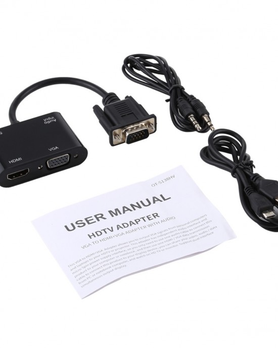 2 in 1 VGA to HDMI   VGA 15 Pin HDTV Adapter Converter with Audio