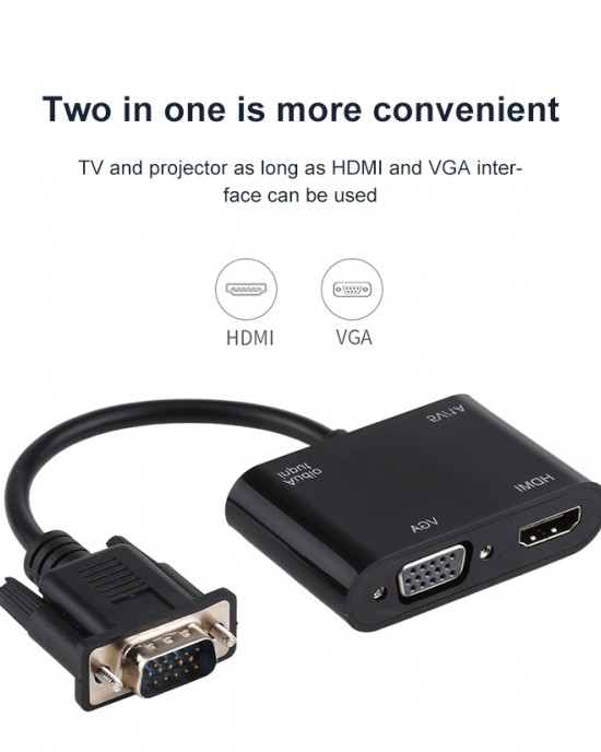 2 in 1 VGA to HDMI   VGA 15 Pin HDTV Adapter Converter with Audio